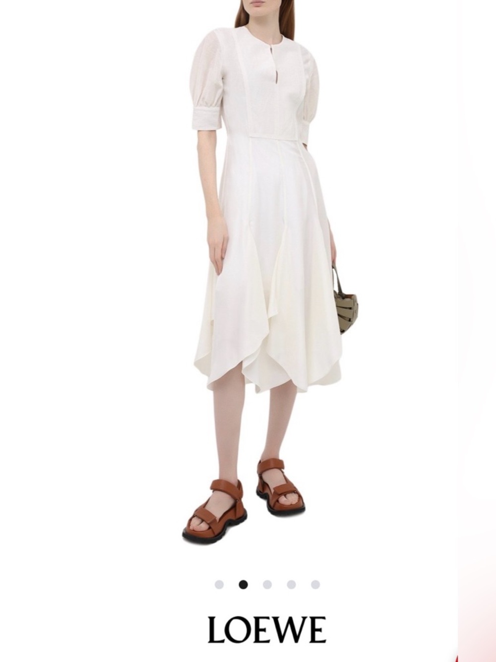 Loewe Cream Midi Dress with Puff Sleeves and asymmetric hem. - Picture 9 of 11